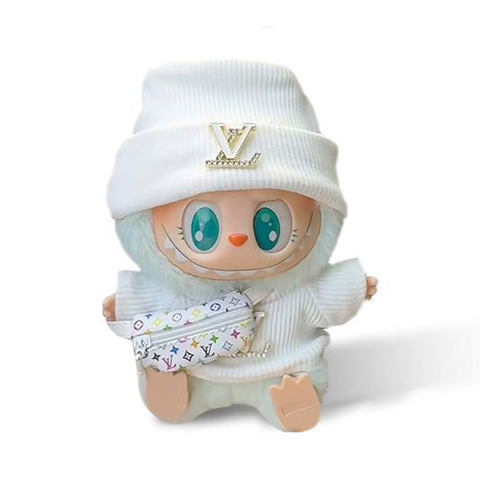 POP MART The Monsters Labubu Fashion Dress - L Style White Top with Metallic Logo + White Hat