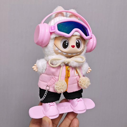 17cm 3.0 Labubu Ski Set | Windbreaker Vest Goggles Winter Travel Doll Accessories