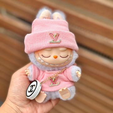 POP MART The Monsters Labubu Fashion Dress - LV Style Pink Top+ LV Style Hat