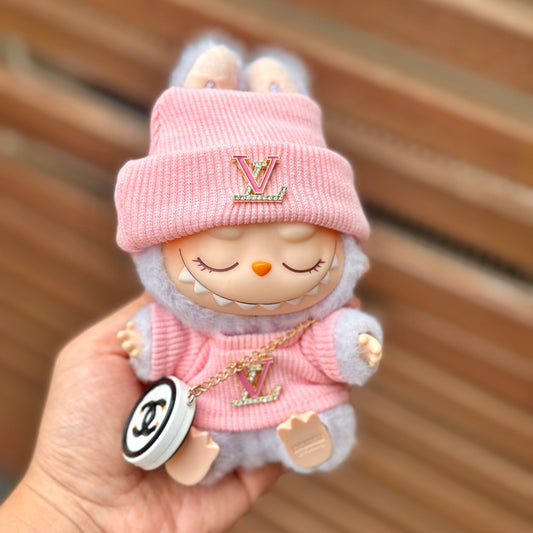 POP MART The Monsters Labubu Fashion Dress - LV Style Pink Top+ LV Style Hat