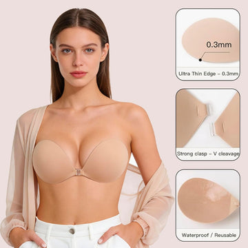 HaloAllure Adhesive Bra Invisible Sticky Strapless Push up Backless Reusable Silicone Covering Nipple Bras