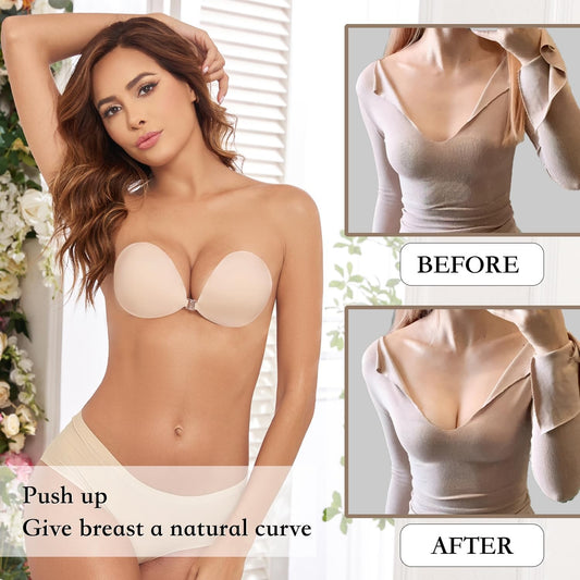 HaloAllure Adhesive Bra Invisible Sticky Strapless Push up Backless Reusable Silicone Covering Nipple Bras