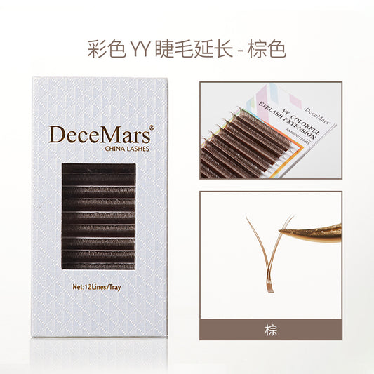 DeceMars Colored 0.07mm YY Eyelashes Extension 12 Lines-Brown