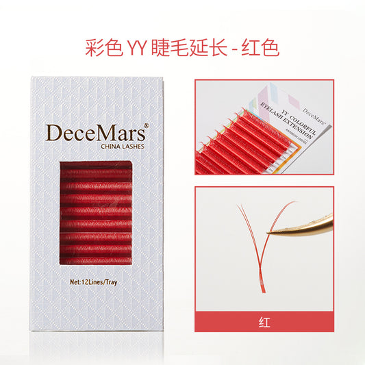 DeceMars Colored 0.07mm YY Eyelashes Extension 12 Lines-Red