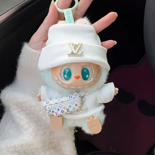 POP MART The Monsters Labubu Fashion Dress - L Style White Top with Metallic Logo + White Hat